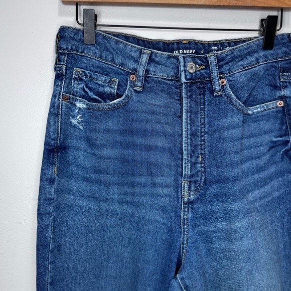 Old Navy Higher High Rise OG Straight Blue Jeans Distressed Button Fly Size 6 - Picture 11 of 13